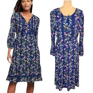 Old Navy Floral Midi Dress Sz.XL Blue Lace Ruffle Tussels Boho Feminine Fairy